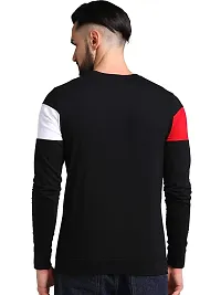 LEWEL Men's Colorblock Full Sleeve T-Shirt (Navy Black, Red, White) Extra Large-thumb2