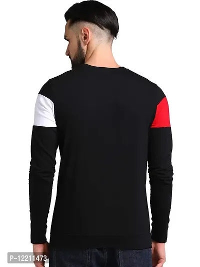 LEWEL Men's Colorblock Full Sleeve T-Shirt (Navy Black, Red, White) Extra Large-thumb3