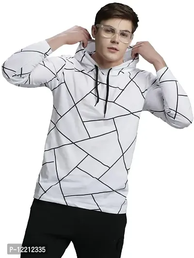 LEWEL Men's Hooded Abstract Printed Full Sleeve T-Shirt (White, Medium)-thumb0