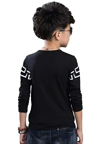 LEWEL Boy's Round Neck Printed Full Sleeve T-Shirt Black-thumb1