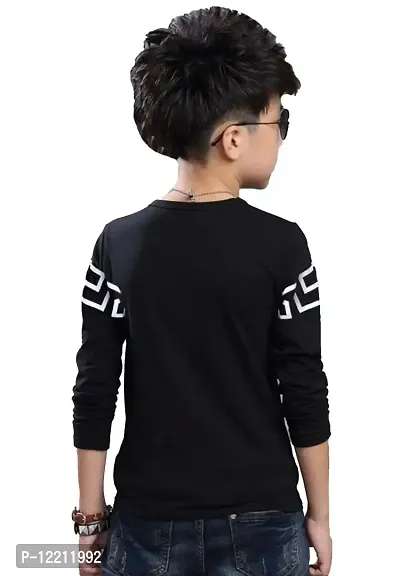 LEWEL Boy's Round Neck Printed Full Sleeve T-Shirt Black-thumb2