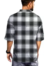 LEWEL Men's Collared Neck Stylish Checkered Boxy T-Shirt (White, X-Large)-thumb1