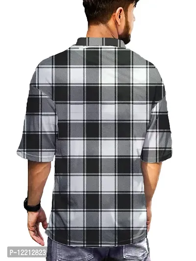 LEWEL Men's Collared Neck Stylish Checkered Boxy T-Shirt (White, X-Large)-thumb2