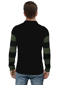 LEWEL Men's Stylish Cotton Striped Polo Neck T-Shirt (Olive Green, Black; X-Large)-thumb2