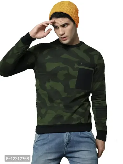 LEWEL Men's Round Neck Camouflage Full Sleeve T-Shirt (Olive, X-Large)