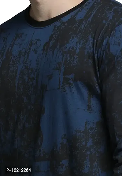 LEWEL Men's Cotton Round Neck Stylish Full Sleeve Printed T-Shirt, Navy Blue (Small)-thumb5