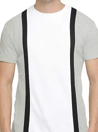 LEWEL Men's Cotton Colorblock Round Neck Half Sleeve T-Shirt : Grey, White (Medium)-thumb1