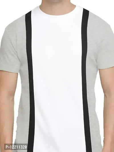 LEWEL Men's Cotton Colorblock Round Neck Half Sleeve T-Shirt : Grey, White (Medium)-thumb2