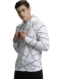 LEWEL Men's Hooded Abstract Printed Full Sleeve T-Shirt (White, Medium)-thumb1