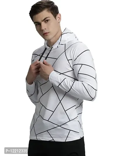 LEWEL Men's Hooded Abstract Printed Full Sleeve T-Shirt (White, Medium)-thumb2