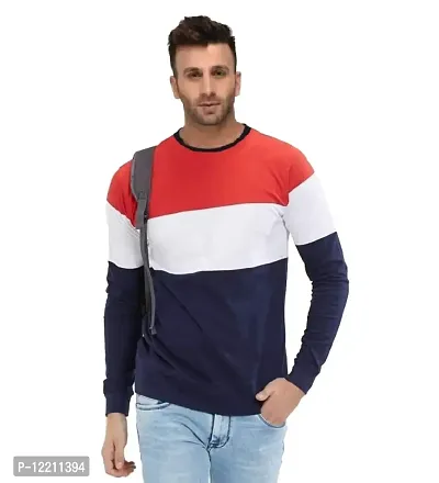 LEWEL Men's Full Sleeve T- Shirt (Red, White, Dark Blue) Medium-thumb0