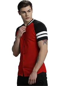 LEWEL Men's Cotton Blend Stylish Half Sleeve Casual Shirt : Red (Small)-thumb1