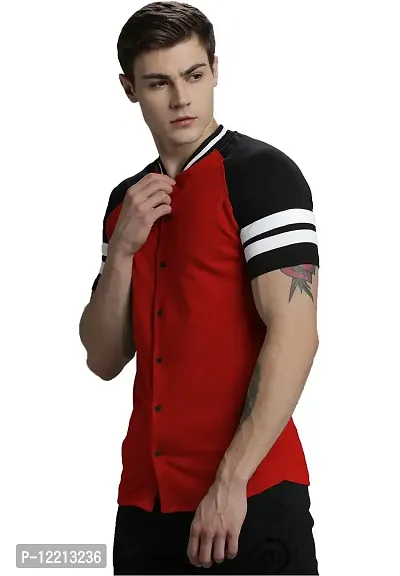 LEWEL Men's Cotton Blend Stylish Half Sleeve Casual Shirt : Red (Small)-thumb2