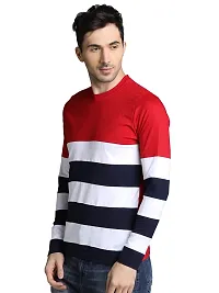 LEWEL Men Cotton Round Neck Full Sleeve Color Blocked T-Shirt (Red, White, Navy) X-Large-thumb1