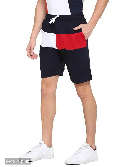 LEWEL Men's Cotton Multi Colorblock Shorts - Navy (X-Extra Large)-thumb2