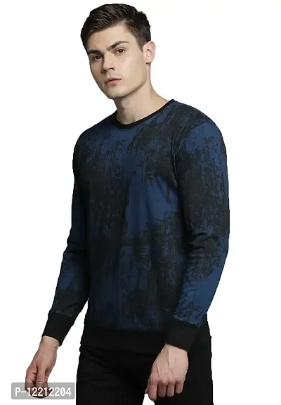 LEWEL Men's Cotton Round Neck Stylish Full Sleeve Printed T-Shirt, Navy Blue (Small)-thumb2