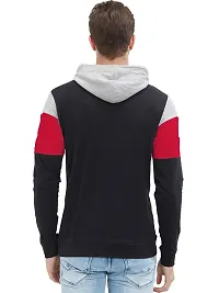 LEWEL Men's Classic Fit Hooded T-shirt (49GRB-M_Grey, Red & Black_M)-thumb1