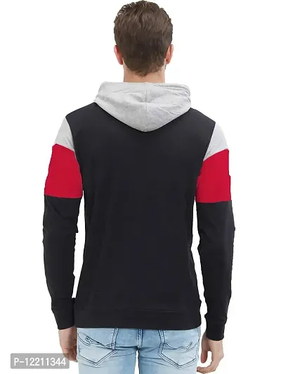 LEWEL Men's Classic Fit Hooded T-shirt (49GRB-M_Grey, Red & Black_M)-thumb2