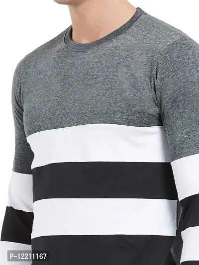 LEWEL Men's Regular Fit T-Shirt (39CMWB_Grey, White & Black_Small)-thumb5