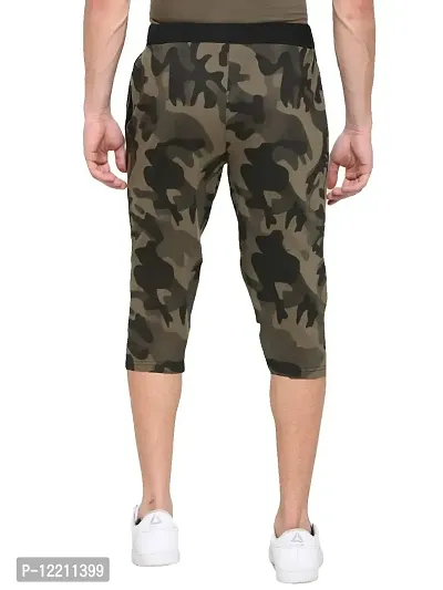 LEWEL Men's Cotton Printed Camouflage Three Fourth Shorts - 3/4 - Olive (Medium)-thumb2