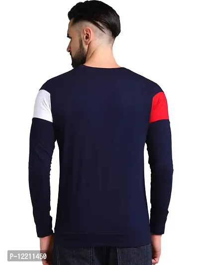 LEWEL Men's Colorblock Full Sleeve T-Shirt (Navy Blue, Red, White) Large-thumb3