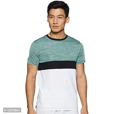 Modern Monkey Men's Cotton Colorblock Regular Fit T-Shirt (Dark Green, Black, White, Large)