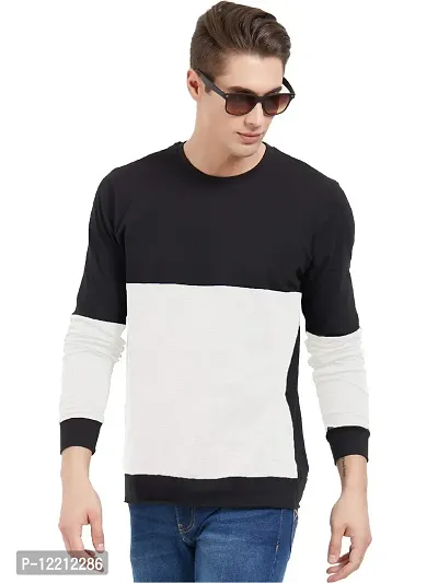 LEWEL Men's Colorblock Full Sleeve T-Shirts (Black, White) Medium
