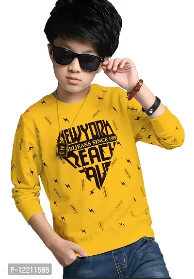 LEWEL Boy's Stylish Printed Cotton Full Sleeve T-Shirt (Yellow, 6-7 Years)-thumb0