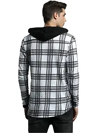 LEWEL Men's Hooded Stylish Checkered Full Sleeve Shirt (White, Large)-thumb1