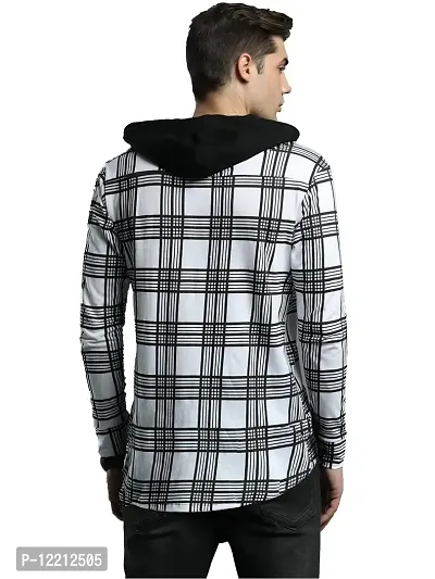 LEWEL Men's Hooded Stylish Checkered Full Sleeve Shirt (White, Large)-thumb2