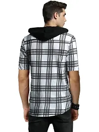 LEWEL Men's Hooded Stylish Checkered Half Sleeve Shirt (White, Small)-thumb1