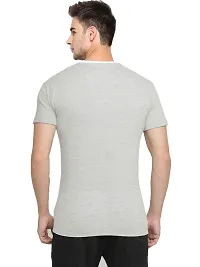 LEWEL Men's Cotton Colorblock Round Neck Half Sleeve T-Shirt : Grey, White (Medium)-thumb2