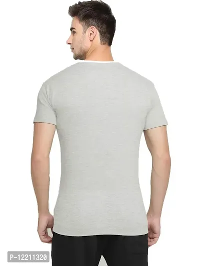 LEWEL Men's Cotton Colorblock Round Neck Half Sleeve T-Shirt : Grey, White (Medium)-thumb3