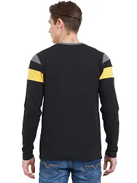 LEWEL Men's Colorblock Full Sleeve T-Shirts (Grey, Black, Yellow) Small-thumb1