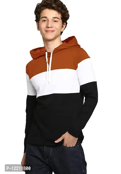 LEWEL Boy's Hooded Colorblock T-Shirt (Rust Brown, White, Black)-thumb0