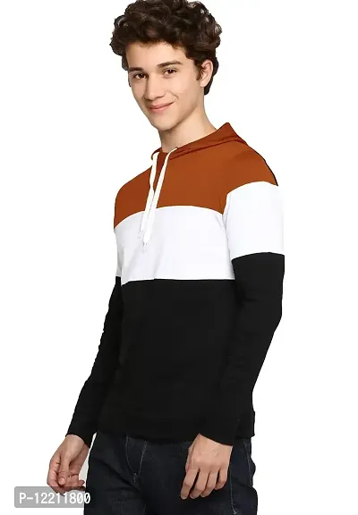 LEWEL Boy's Hooded Colorblock T-Shirt (Rust Brown, White, Black)-thumb2