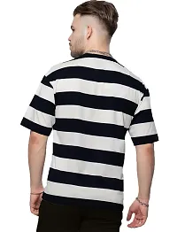 LEWEL Men's Stylish Three Fourth Sleeve Striped Boxy Fit T-Shirt (Black, White; Small)-thumb1