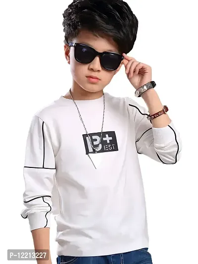LEWEL Boy's Stylish Fashion Printed Full Sleeve Slim Fit T-Shirt (White, 4-5 Years)