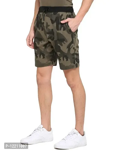 LEWEL Men's Cotton Camouflage Printed Shorts - Olive (Medium)
