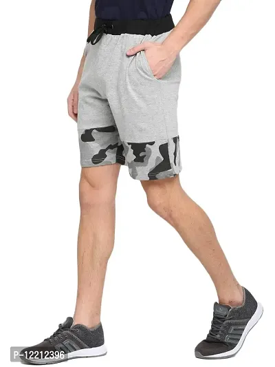 LEWEL Men's Cotton Camouflage Printed Shorts - Grey (Extra Large)-thumb2