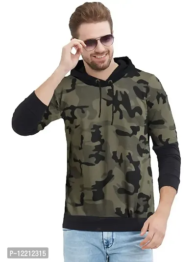 LEWEL Men's Cotton Hooded Camouflage T-Shirt (Large)