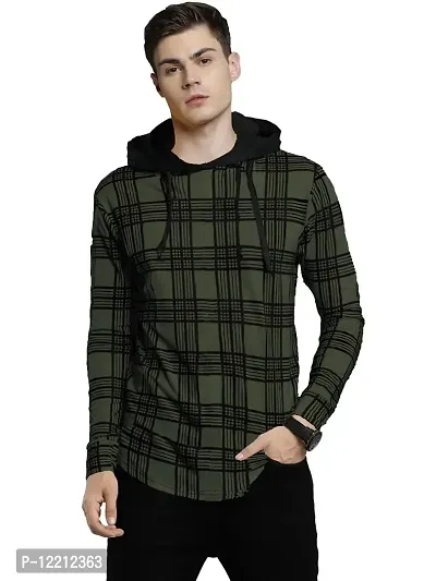 LEWEL Men's Cotton Blend Hooded Neck Hoodies (HOOD-339-CHECKED-OLIVE_Olive Green_XL)-thumb0