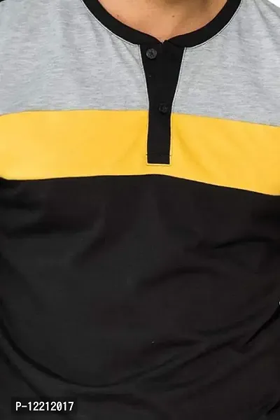 LEWEL Men's Full Sleeve Hanley T-Shirt (Black, Grey, Yellow) Large-thumb4
