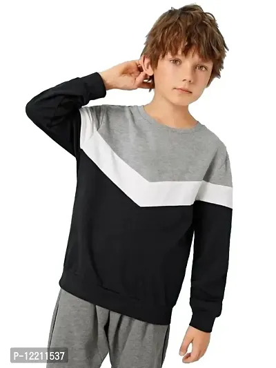 LEWEL Boys Stylish Colorblock Full Sleeve T-Shirt (Grey, White, Black) 2-3 Years