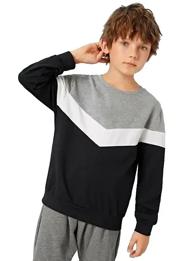 LEWEL Boys Stylish Colorblock Full Sleeve T-Shirt (Grey, White, Black) 2-3 Years