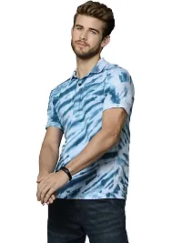 LEWEL Men's Stylish Cotton Tie & Dye Half Sleeve Polo T-Shirt (White, Blue) Medium-thumb1