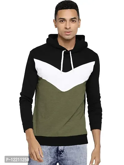 LEWEL Men's Cotton Hooded Multi Colorblock T-Shirt (Medium)