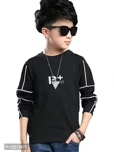 LEWEL Boy's Stylish Printed Full Sleeve Slim Fit T-Shirt (Black, 4-5 Years)-thumb0
