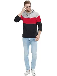 LEWEL Men's Classic Fit Hooded T-shirt (49GRB-M_Grey, Red & Black_M)-thumb3