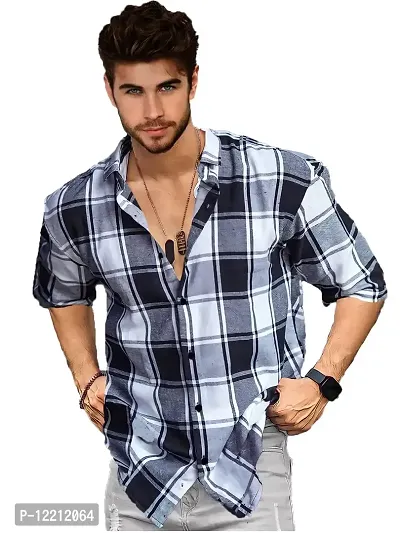 LEWEL Men's Stylish Checkered Buttoned Down Collared T-Shirt (White, X-Large)-thumb0